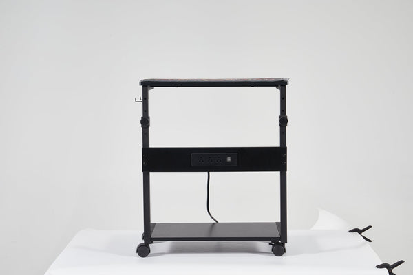 English Elm Height Adjustable Computer Tower Stand with 2-Tier Shelves, Pegboard, Rolling Brakes, Heavy-Duty Steel Frame W349P154145