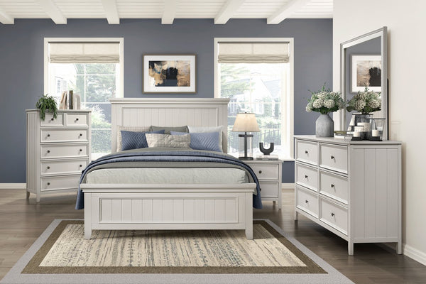 English Elm Farmhouse Full-Size Panel Bed In Classic White Finish - Timeless Wooden Charm For Modern Bedrooms B011S00863