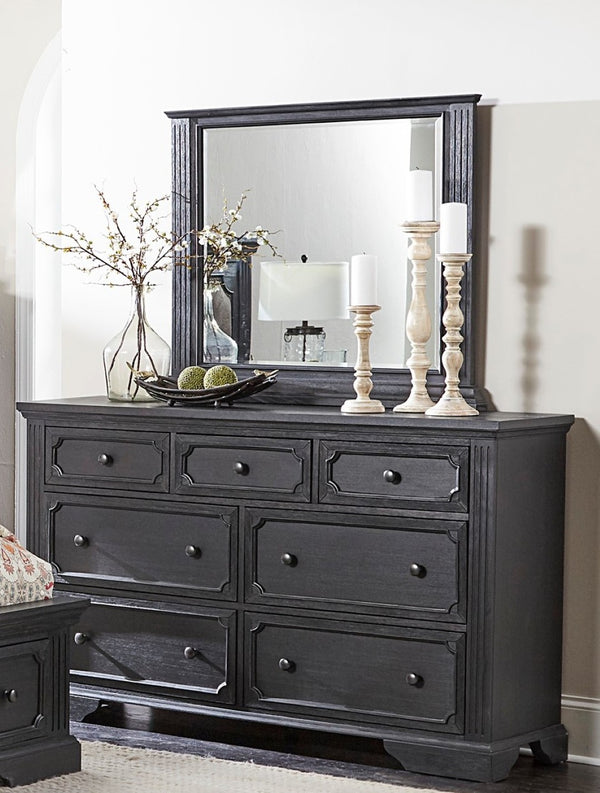 English Elm Charcoal Wire-brushed Pine Seven Drawer Dresser Rustic Traditional Master Bedroom B011P176904
