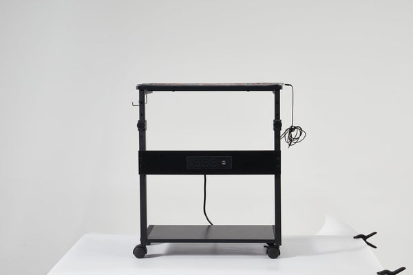 English Elm Height Adjustable Computer Tower Stand with 2-Tier Shelves, Pegboard, Rolling Brakes, Heavy-Duty Steel Frame W349P154145