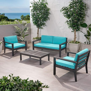 Christopher Knight Home® - Noble House - Santa Ana Outdoor 4 Seater Acacia Wood Chat Set with Cushions