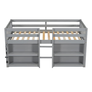 English Elm Twin Low Loft Bed for Kids with Built-in Shelves Led Lighting and Play Space Grey W697P153473