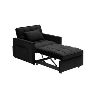 English Elm Sofa Convertible Sleeper Chair with Adjustable Back and Serpentine Spring Support Black W2564P462074