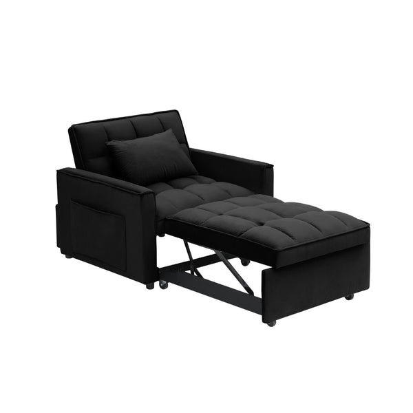 English Elm Sofa Convertible Sleeper Chair with Adjustable Back and Serpentine Spring Support Black W2564P462074