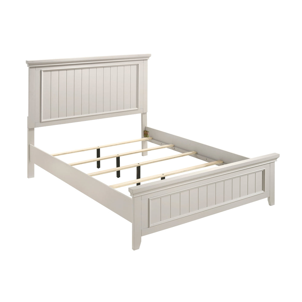 English Elm Farmhouse Queen Size Panel Bed - Classic White Finish, Durable Wooden Frame For Timeless Style B011S00862