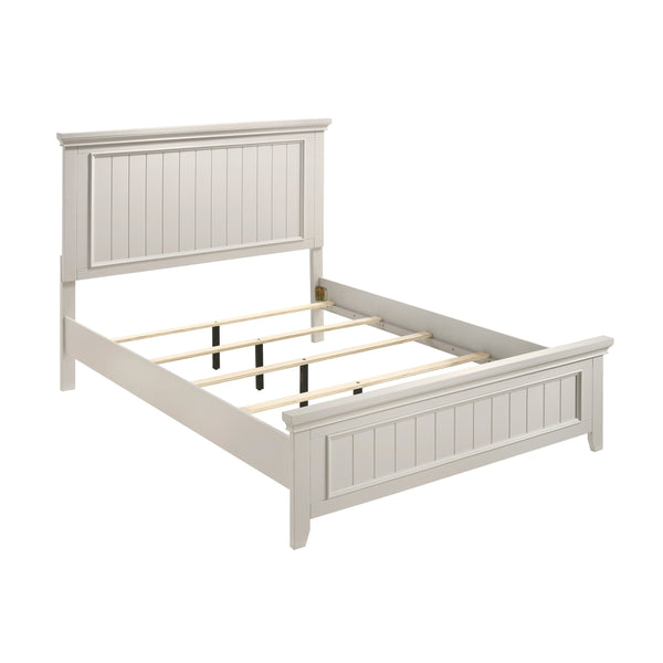 English Elm Farmhouse Queen Size Panel Bed - Classic White Finish, Durable Wooden Frame For Timeless Style B011S00862