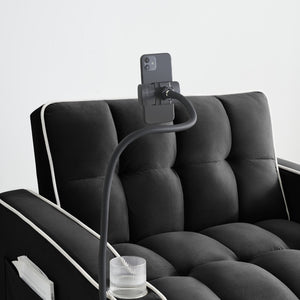 English Elm 1 Velvet Convertible Sleeper Sofa with Usb Port Adjustable Back and Rolling Casters Black W2564P462076