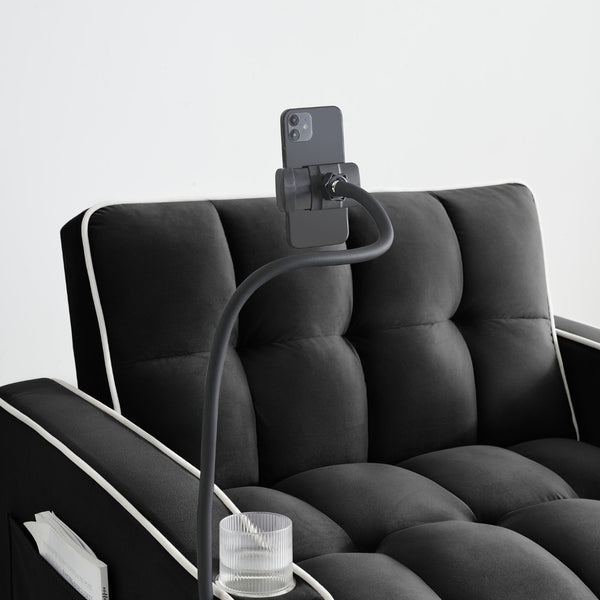 English Elm 1 Velvet Convertible Sleeper Sofa with Usb Port Adjustable Back and Rolling Casters Black W2564P462076