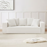 English Elm 88.97Inch Corduroy Sofa With 5 Matching Toss Pillows, Sleek Design, Spacious and Comfortable 3 Seater Couch For Modern Living Room.White