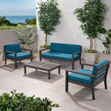 Christopher Knight Home® - Noble House - Santa Ana Outdoor 4 Seater Acacia Wood Chat Set with Cushions