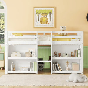 English Elm Twin Low Loft Bed for Kids with Built-in Shelves Led Lighting and Play Space White W697P153472