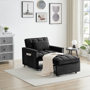 English Elm Sofa Convertible Sleeper Chair with Adjustable Back and Serpentine Spring Support Black W2564P462074