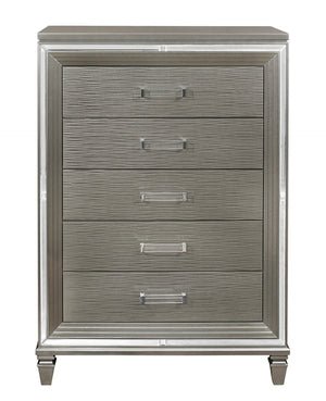 English Elm Silver Metallic Glam Five Drawer Chest with Beveled Mirror Trim and Acrylic Pulls B011P176906