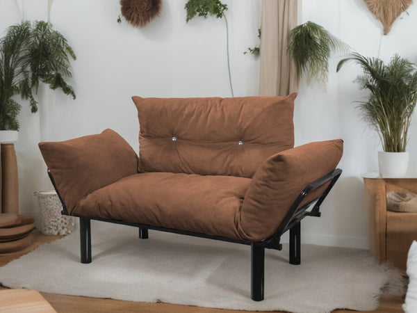 English Elm Ada Compact Upholstered Loveseat with Elevated Legs for Small Living Rooms Brown B02949503