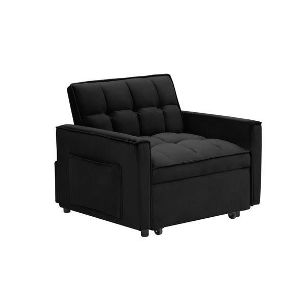 English Elm Sofa Convertible Sleeper Chair with Adjustable Back and Serpentine Spring Support Black W2564P462074