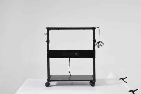 English Elm Height Adjustable Computer Tower Stand with 2-Tier Shelves, Pegboard, Rolling Brakes, Heavy-Duty Steel Frame W349P154145