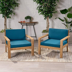 English Elm Christopher Knight Home® - SANTA club chair set with wire-brushed wood finish, slat paneling and water-resistant cushions, stylish lounging Brown+Teal 63663.00BRNF-L-2_63663.00TS-D2