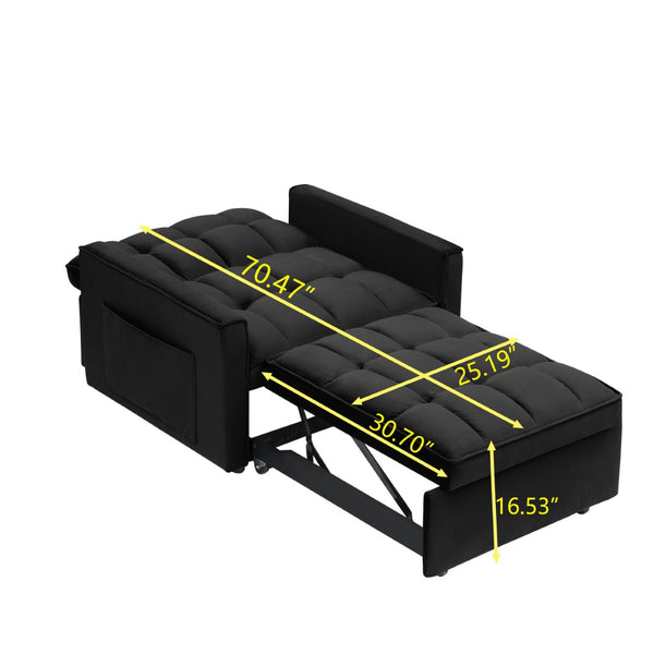 English Elm Sofa Convertible Sleeper Chair with Adjustable Back and Serpentine Spring Support Black W2564P462074