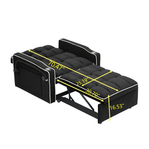 English Elm 1 Velvet Convertible Sleeper Sofa with Usb Port Adjustable Back and Rolling Casters Black W2564P462076