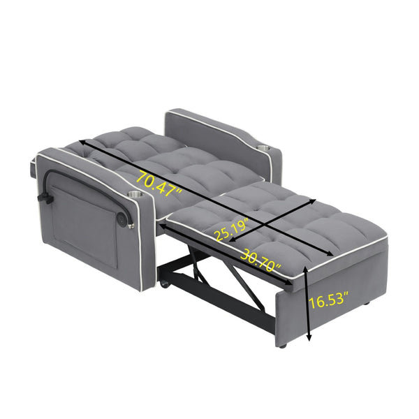 English Elm 1 Velvet Convertible Sleeper Sofa with Usb Port Adjustable Back and Rolling Casters Dark Gray W2564P462077