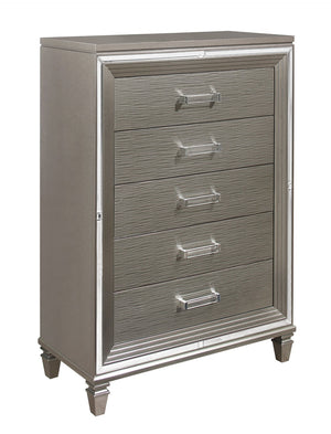English Elm Silver Metallic Glam Five Drawer Chest with Beveled Mirror Trim and Acrylic Pulls B011P176906