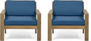 English Elm Christopher Knight Home® - SANTA club chair set with wire-brushed wood finish, slat paneling and water-resistant cushions, stylish lounging Brown+Teal 63663.00BRNF-L-2_63663.00TS-D2