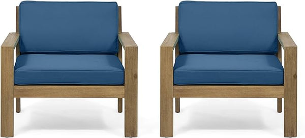 English Elm Christopher Knight Home® - SANTA club chair set with wire-brushed wood finish, slat paneling and water-resistant cushions, stylish lounging Brown+Teal 63663.00BRNF-L-2_63663.00TS-D2