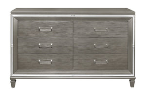 English Elm Silver Metallic Six Drawer Dresser with Beveled Mirror Trim and Acrylic Pulls Glam Bedroom B011P176907
