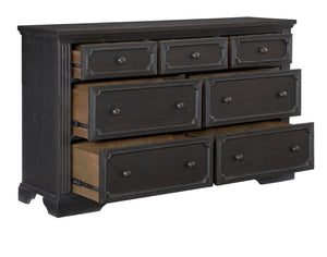 English Elm Charcoal Wire-brushed Pine Seven Drawer Dresser Rustic Traditional Master Bedroom B011P176904