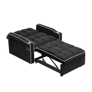 English Elm 1 Velvet Convertible Sleeper Sofa with Usb Port Adjustable Back and Rolling Casters Black W2564P462076