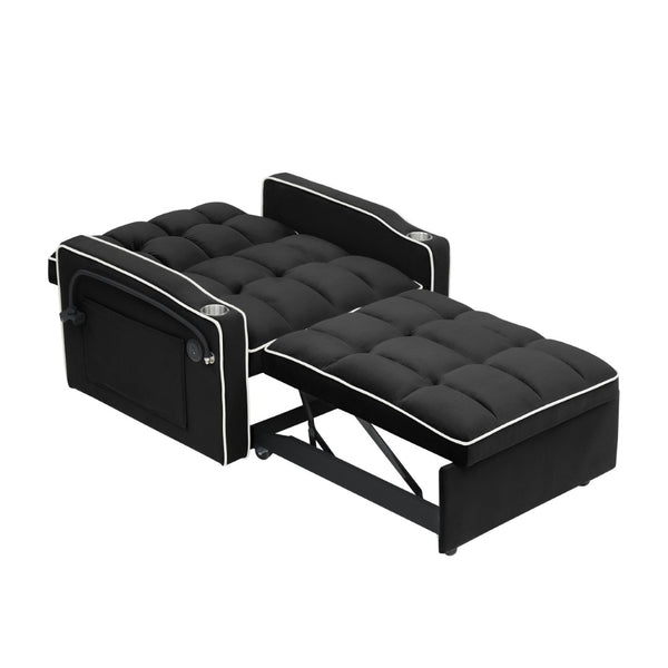 English Elm 1 Velvet Convertible Sleeper Sofa with Usb Port Adjustable Back and Rolling Casters Black W2564P462076