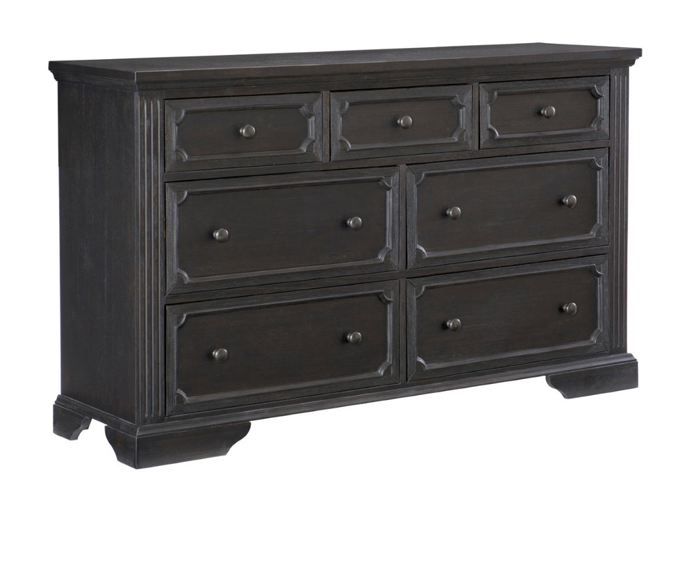 English Elm Charcoal Wire-brushed Pine Seven Drawer Dresser Rustic Traditional Master Bedroom B011P176904