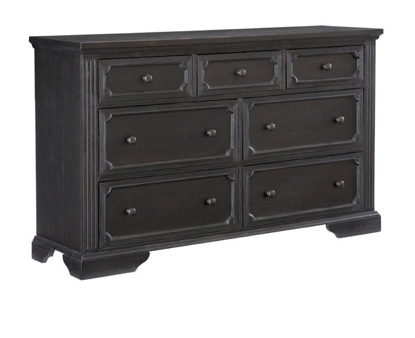 English Elm Charcoal Wire-brushed Pine Seven Drawer Dresser Rustic Traditional Master Bedroom B011P176904