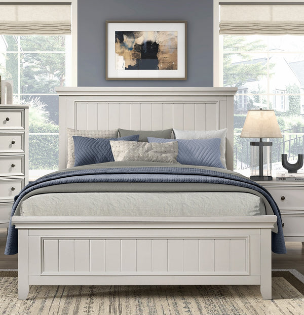English Elm Farmhouse Queen Size Panel Bed - Classic White Finish, Durable Wooden Frame For Timeless Style B011S00862