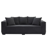 English Elm 88.97'' Mid Century Modern Upholstered Sofa With 5 Matching Toss Pillows, Including Bottom Frame,Comfy Couches For Living Room, Bedroom, Apartment and Office.Black