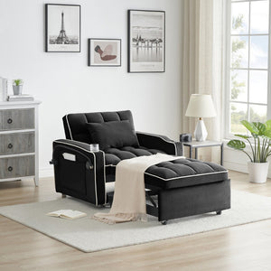 English Elm 1 Velvet Convertible Sleeper Sofa with Usb Port Adjustable Back and Rolling Casters Black W2564P462076