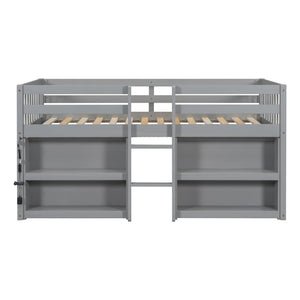 English Elm Twin Low Loft Bed for Kids with Built-in Shelves Led Lighting and Play Space Grey W697P153473