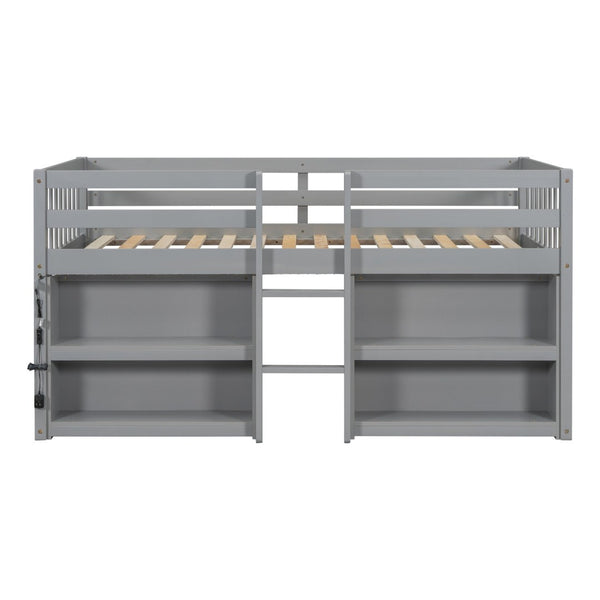 English Elm Twin Low Loft Bed for Kids with Built-in Shelves Led Lighting and Play Space Grey W697P153473