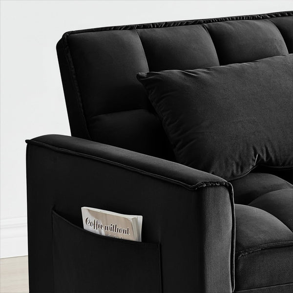 English Elm Sofa Convertible Sleeper Chair with Adjustable Back and Serpentine Spring Support Black W2564P462074