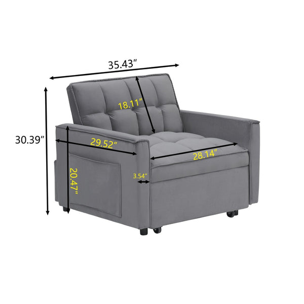 English Elm Sofa Convertible Sleeper Chair with Adjustable Back and Serpentine Spring Support Dark Grey W2564P462073