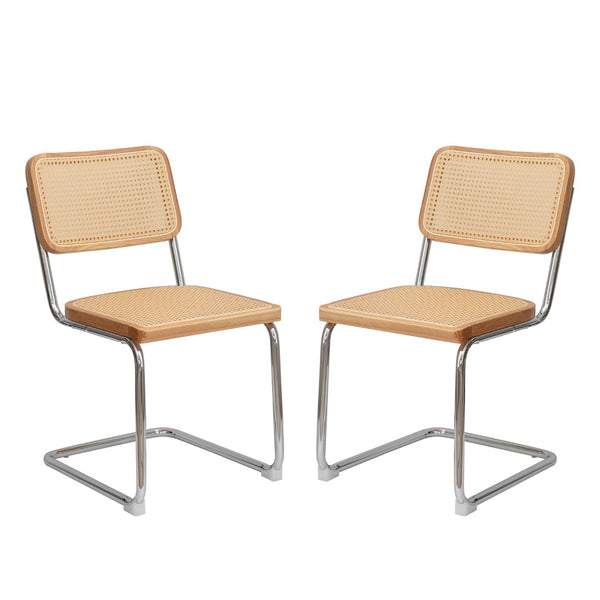 English Elm Dining Chair Set Velvet Seat Woven Rattan Back Chrome Cantilever Mid-century Modern W2105P177179