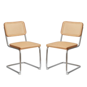 English Elm Dining Chairs Set of 4 Velvet Seat Woven Rattan Back Chrome Cantilever Frame W2105S00008