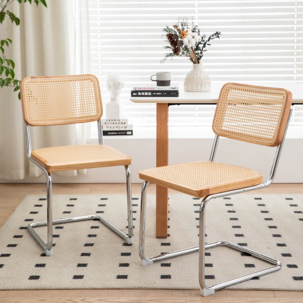 English Elm Dining Chairs Set of 4 Velvet Seat Woven Rattan Back Chrome Cantilever Frame W2105S00008