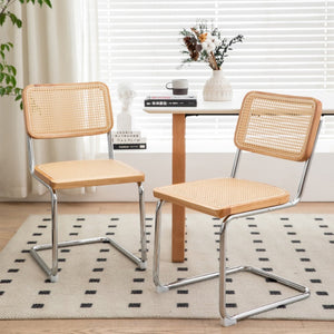English Elm Dining Chairs Set of 4 Velvet Seat Woven Rattan Back Chrome Cantilever Frame W2105S00008