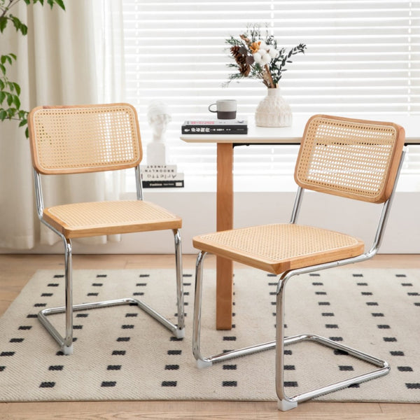 English Elm Dining Chairs Set of 4 Velvet Seat Woven Rattan Back Chrome Cantilever Frame W2105S00008