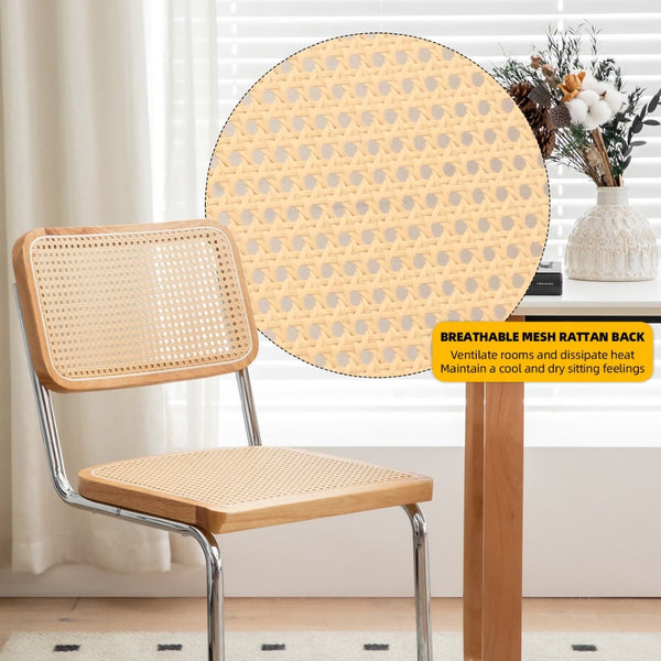 English Elm Dining Chair Set Velvet Seat Woven Rattan Back Chrome Cantilever Mid-century Modern W2105P177179