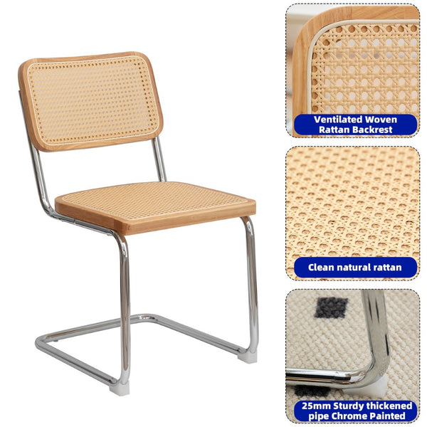 English Elm Dining Chairs Set of 4 Velvet Seat Woven Rattan Back Chrome Cantilever Frame W2105S00008