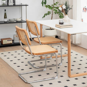 English Elm Dining Chairs Set of 4 Velvet Seat Woven Rattan Back Chrome Cantilever Frame W2105S00008