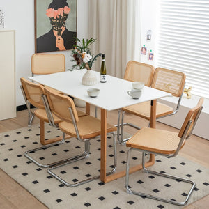 English Elm Dining Chair Set Velvet Seat Woven Rattan Back Chrome Cantilever Mid-century Modern W2105P177179
