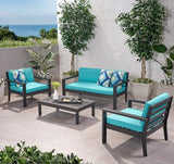 Christopher Knight Home® - Noble House - Santa Ana Outdoor 4 Seater Acacia Wood Chat Set with Cushions